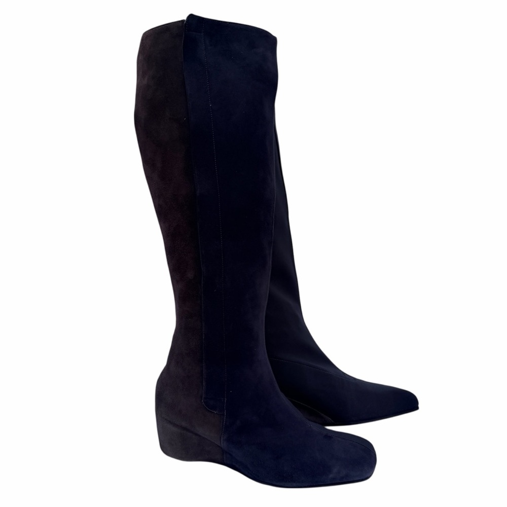 Thierry Rabotin Two-Tone Knee-High Boots – Black/Brown Suede – Size 38.5 (US 8)